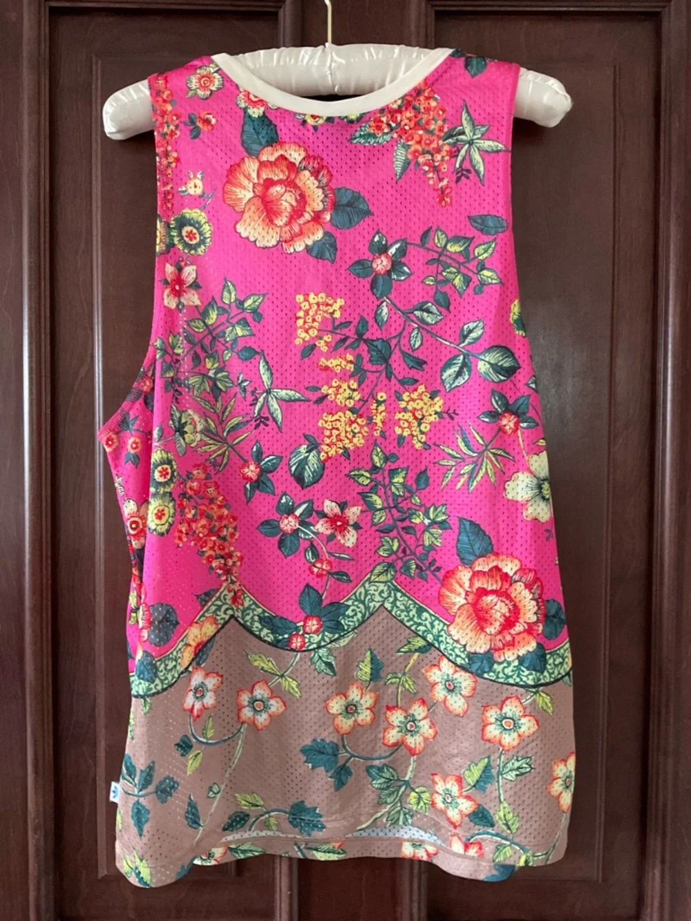 adidas Bright Pink Floral Trefoil Mesh Tank - Picture 2 of 4